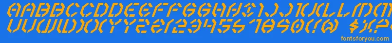 フォントYear3000Italic – オレンジ色の文字が青い背景にあります。