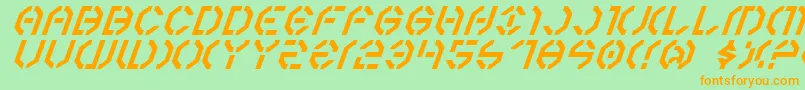 フォントYear3000Italic – オレンジの文字が緑の背景にあります。