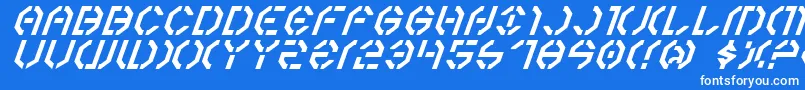 Year3000Italic-Schriftart – Weiße Schriften auf blauem Hintergrund