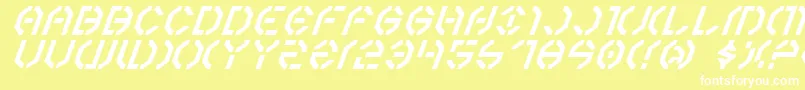 Year3000Italic-fontti – valkoiset fontit keltaisella taustalla