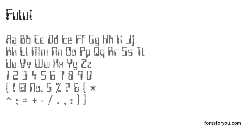 Czcionka Futui – alfabet, cyfry, specjalne znaki