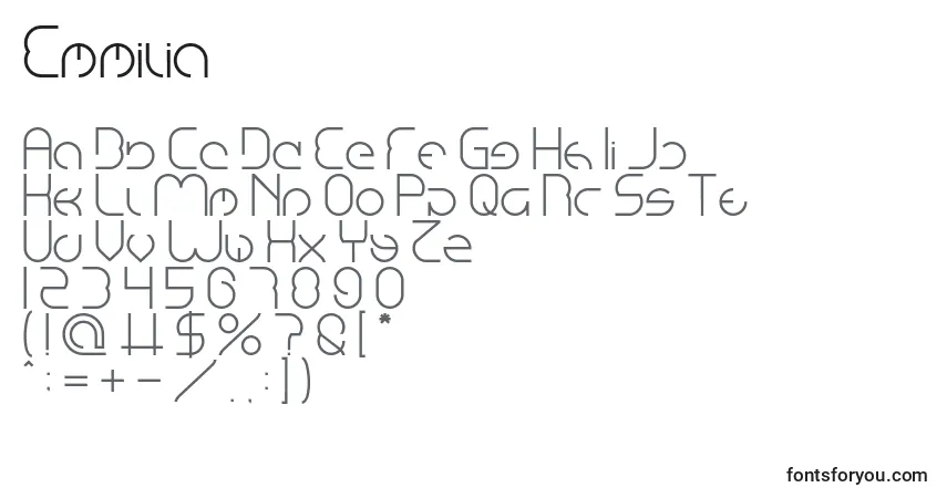 Emmilia-fontti – aakkoset, numerot, erikoismerkit