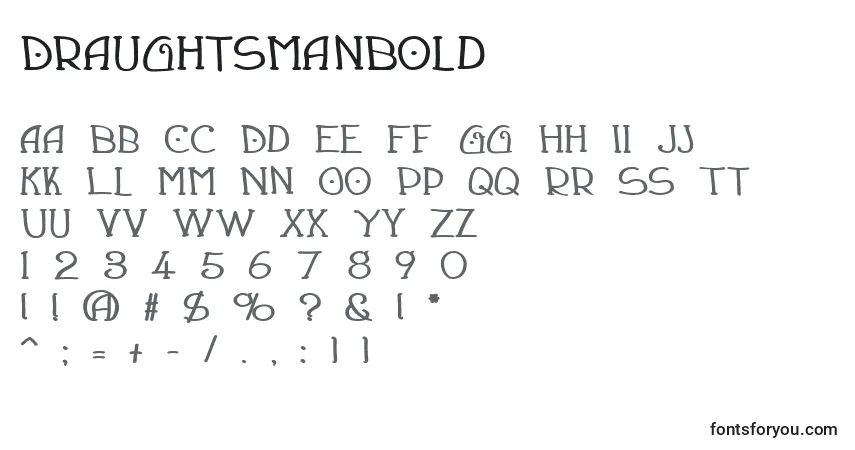 Шрифт DraughtsmanBold – алфавит, цифры, специальные символы
