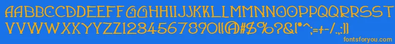 フォントDraughtsmanBold – オレンジ色の文字が青い背景にあります。