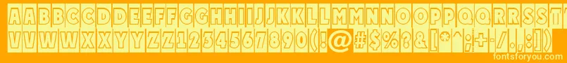 PlakattitulcmgrNormal-Schriftart – Gelbe Schriften auf orangefarbenem Hintergrund