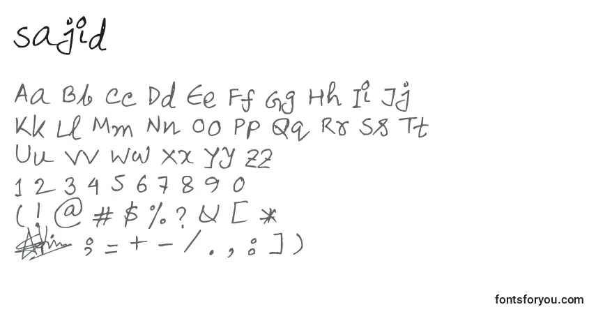 Шрифт Sajid – алфавит, цифры, специальные символы