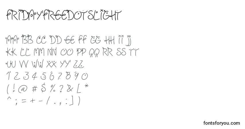 Fridayfreedotslight Font – alphabet, numbers, special characters
