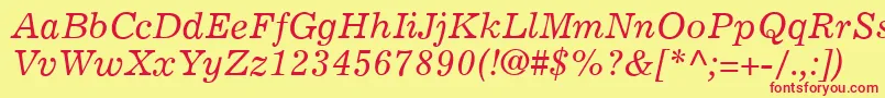 Czcionka ExemplaryItalic – czerwone czcionki na żółtym tle