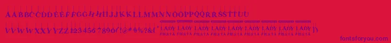 Fonte LadyFiesta – fontes roxas em um fundo vermelho