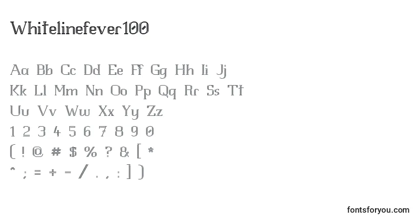 Czcionka Whitelinefever100 – alfabet, cyfry, specjalne znaki