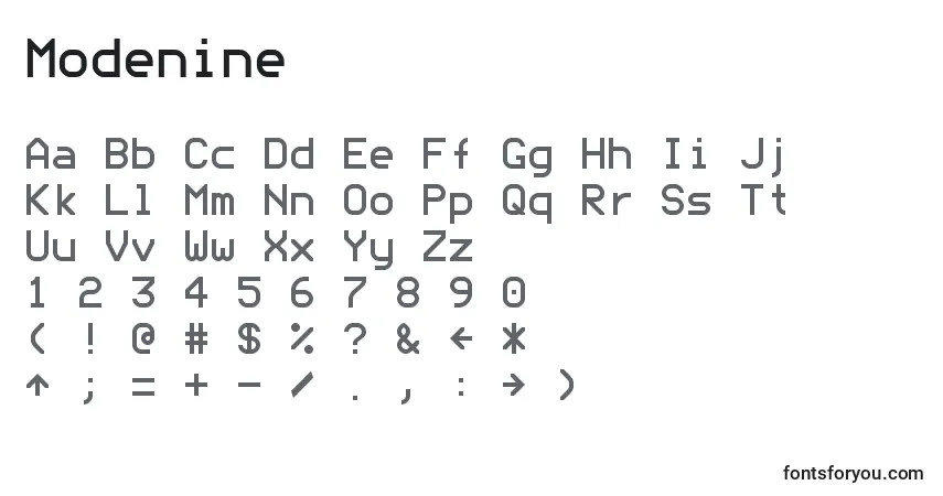 Schriftart Modenine – Alphabet, Zahlen, spezielle Symbole