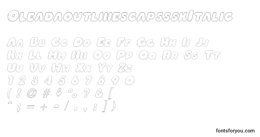 A fonte OleadaoutlinescapssskItalic – alfabeto, números, caracteres especiais