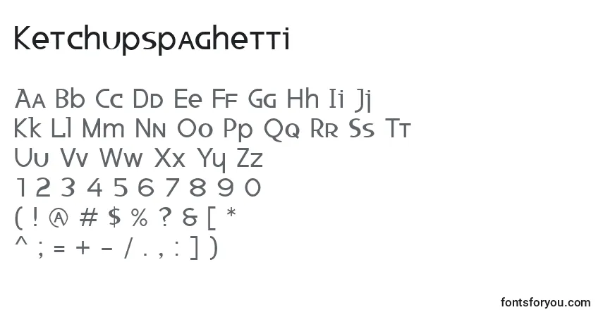 Schriftart Ketchupspaghetti – Alphabet, Zahlen, spezielle Symbole