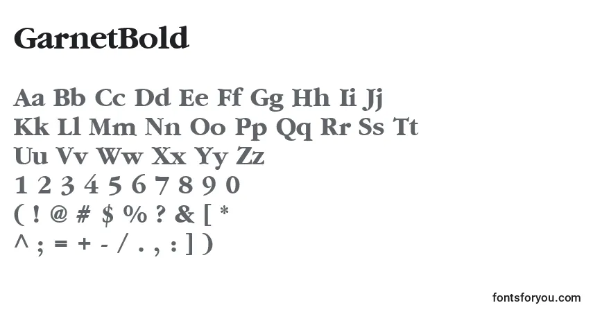 A fonte GarnetBold – alfabeto, números, caracteres especiais