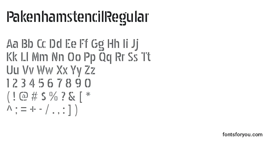 Шрифт PakenhamstencilRegular – алфавит, цифры, специальные символы