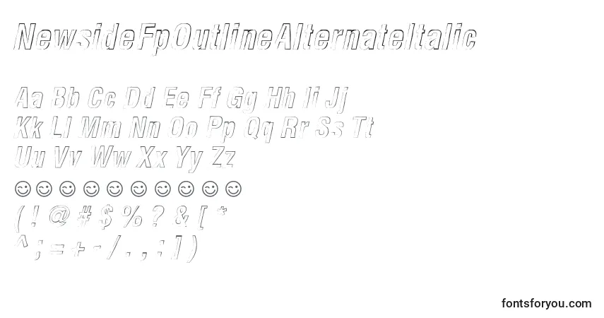 Czcionka NewsideFpOutlineAlternateItalic – alfabet, cyfry, specjalne znaki