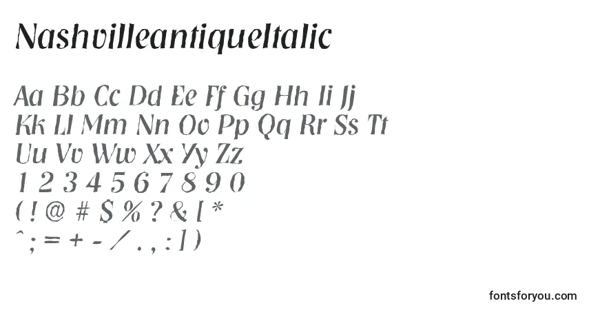 Czcionka NashvilleantiqueItalic – alfabet, cyfry, specjalne znaki