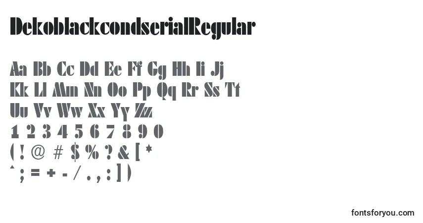 A fonte DekoblackcondserialRegular – alfabeto, números, caracteres especiais