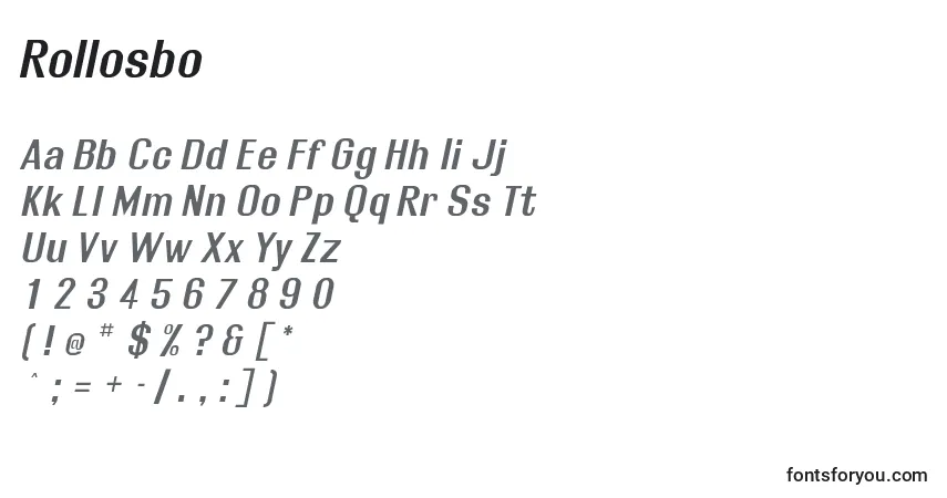 Schriftart Rollosbo – Alphabet, Zahlen, spezielle Symbole