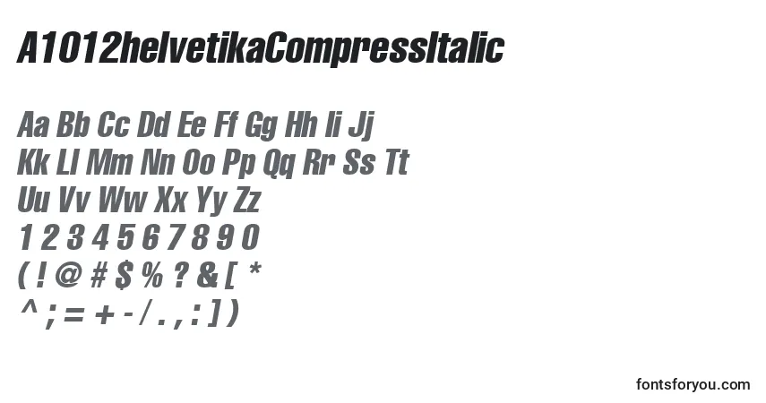 A fonte A1012helvetikaCompressItalic – alfabeto, números, caracteres especiais