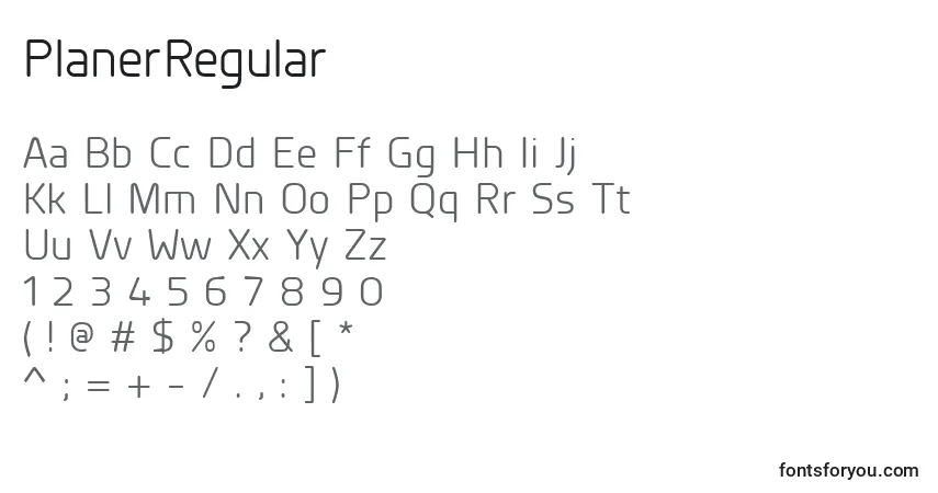 A fonte PlanerRegular – alfabeto, números, caracteres especiais