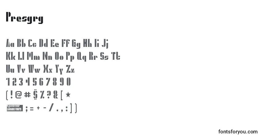 Schriftart Presgrg – Alphabet, Zahlen, spezielle Symbole