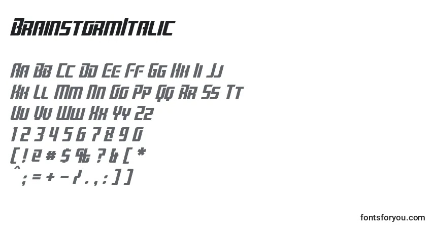 Шрифт BrainstormItalic – алфавит, цифры, специальные символы