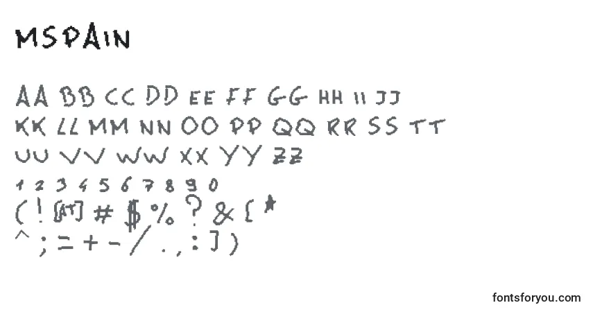 Czcionka MsPain – alfabet, cyfry, specjalne znaki