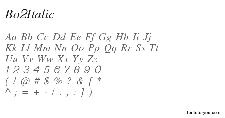 Czcionka Bo2Italic – alfabet, cyfry, specjalne znaki