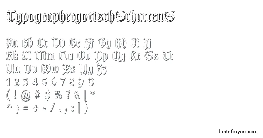 A fonte TypographergotischSchattenS – alfabeto, números, caracteres especiais