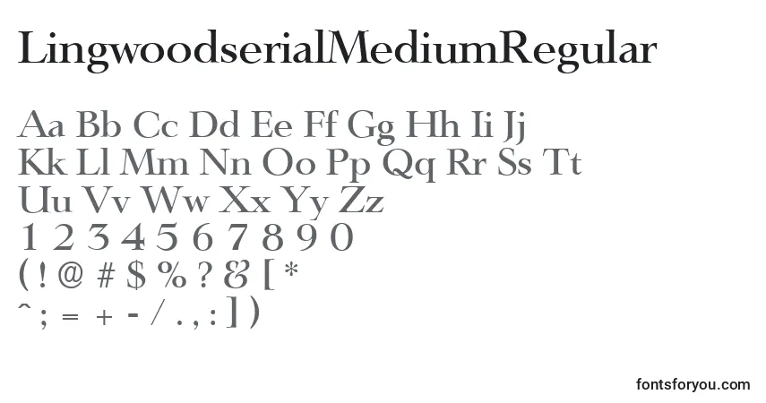 A fonte LingwoodserialMediumRegular – alfabeto, números, caracteres especiais