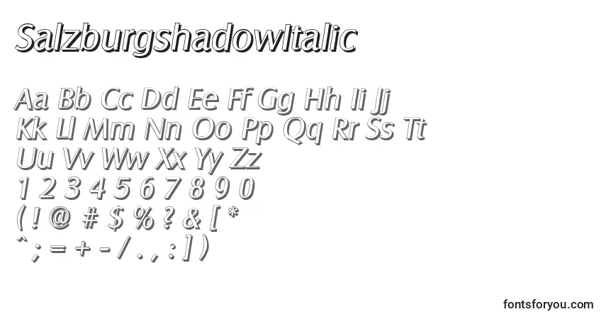 Czcionka SalzburgshadowItalic – alfabet, cyfry, specjalne znaki