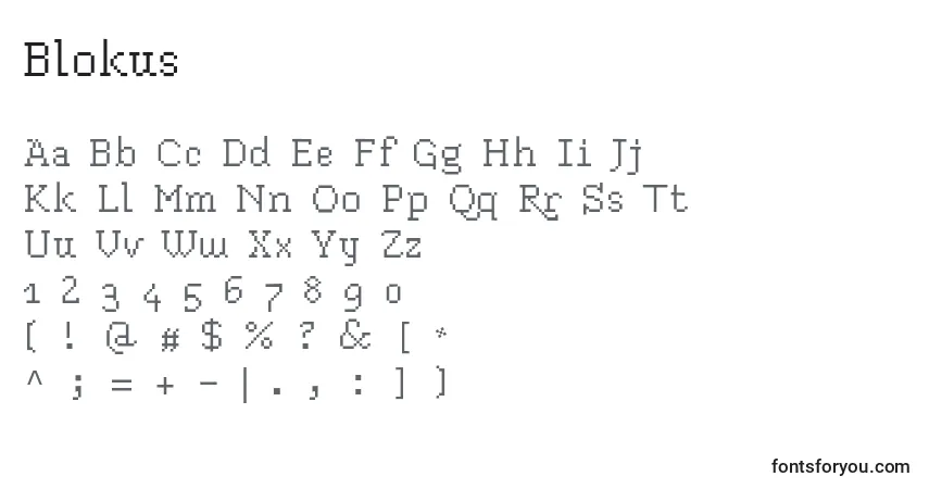 A fonte Blokus – alfabeto, números, caracteres especiais