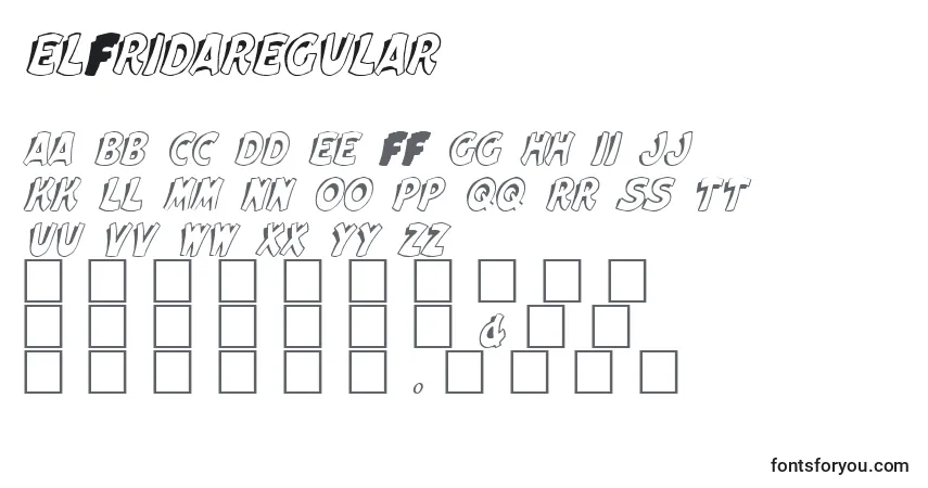 A fonte ElfridaRegular – alfabeto, números, caracteres especiais