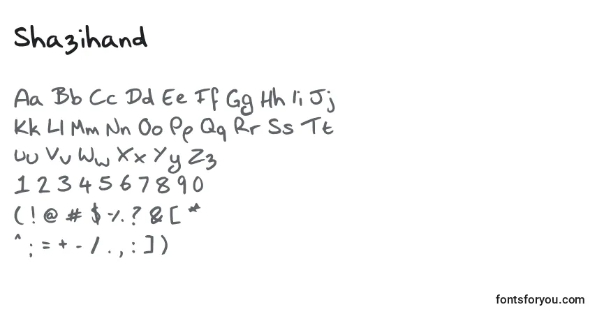 Shazihand-fontti – aakkoset, numerot, erikoismerkit