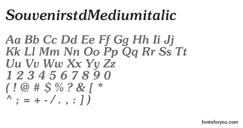 Шрифт SouvenirstdMediumitalic – алфавит, цифры, специальные символы