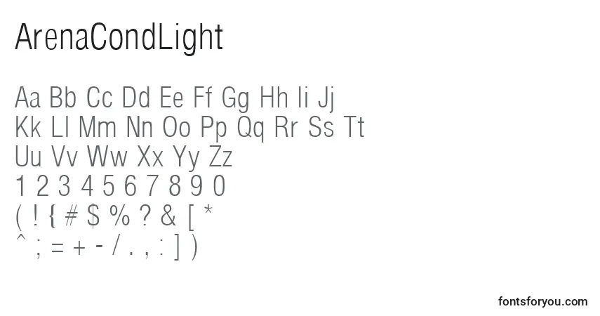 Шрифт ArenaCondLight – алфавит, цифры, специальные символы