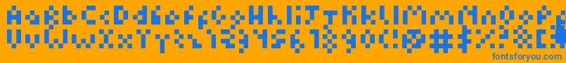 Kuadriculado7luas-Schriftart – Blaue Schriften auf orangefarbenem Hintergrund