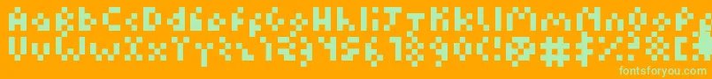 Kuadriculado7luas-Schriftart – Grüne Schriften auf orangefarbenem Hintergrund