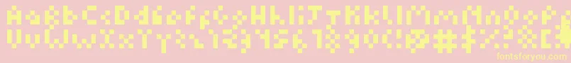 Kuadriculado7luas-fontti – keltaiset fontit vaaleanpunaisella taustalla