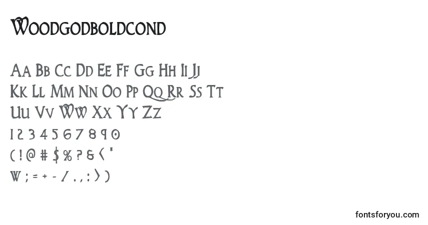 Schriftart Woodgodboldcond – Alphabet, Zahlen, spezielle Symbole