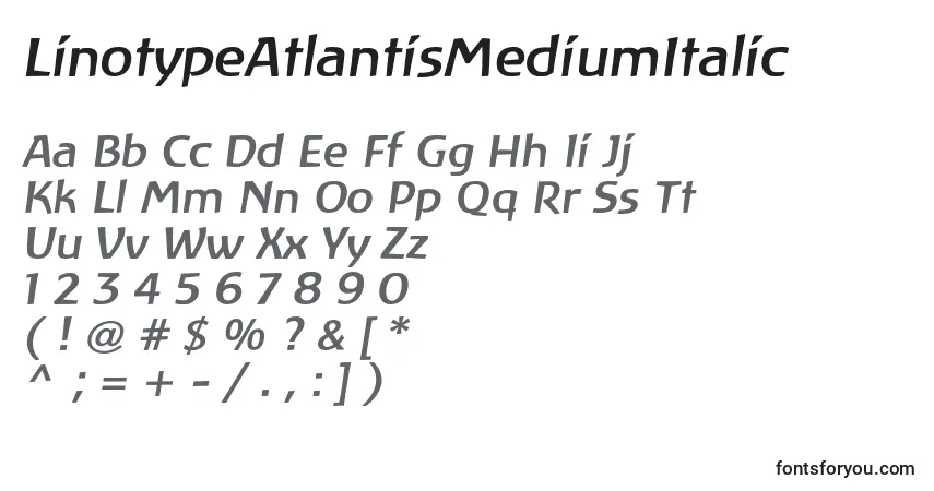 Шрифт LinotypeAtlantisMediumItalic – алфавит, цифры, специальные символы