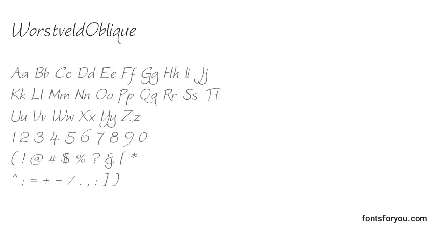 Fuente WorstveldOblique - alfabeto, números, caracteres especiales