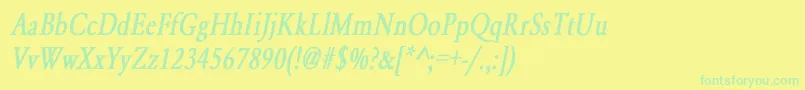 フォントYearlindNormalCondensedBoldItalic – 黄色い背景に緑の文字