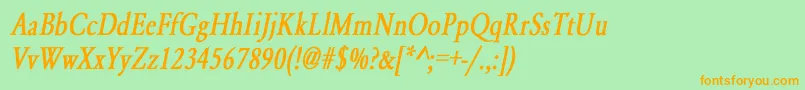 More about YearlindNormalCondensedBoldItalic Font YearlindNormalCondensedBoldItalic Font – Orange Fonts on Green Background