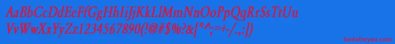 YearlindNormalCondensedBoldItalic Font – Red Fonts on Blue Background