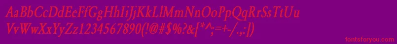 フォントYearlindNormalCondensedBoldItalic – 紫の背景に赤い文字