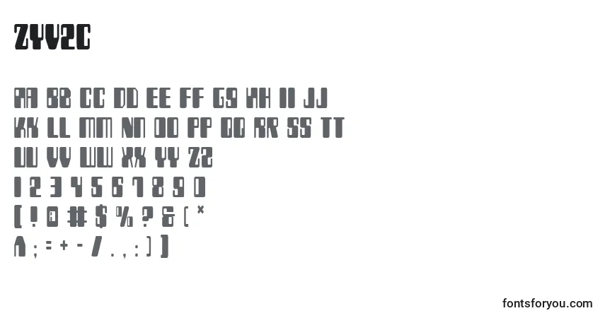 Czcionka Zyv2c – alfabet, cyfry, specjalne znaki
