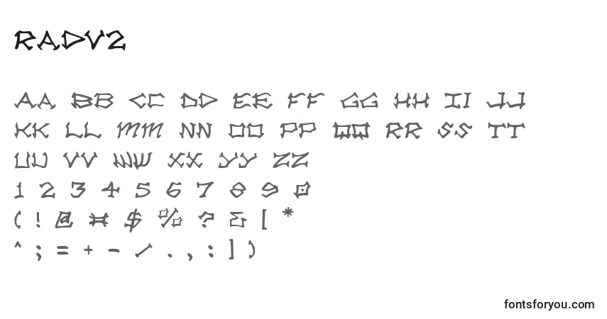 Czcionka Radv2 – alfabet, cyfry, specjalne znaki