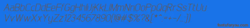 フォントLintelLightitalic – 茶色の文字が青い背景にあります。